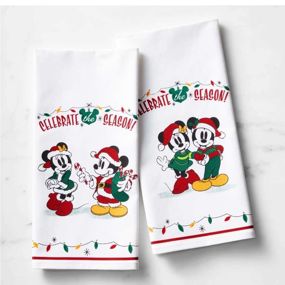 Williams Sonoma Christmas Mickey and Minnie Kitchen Towel Set